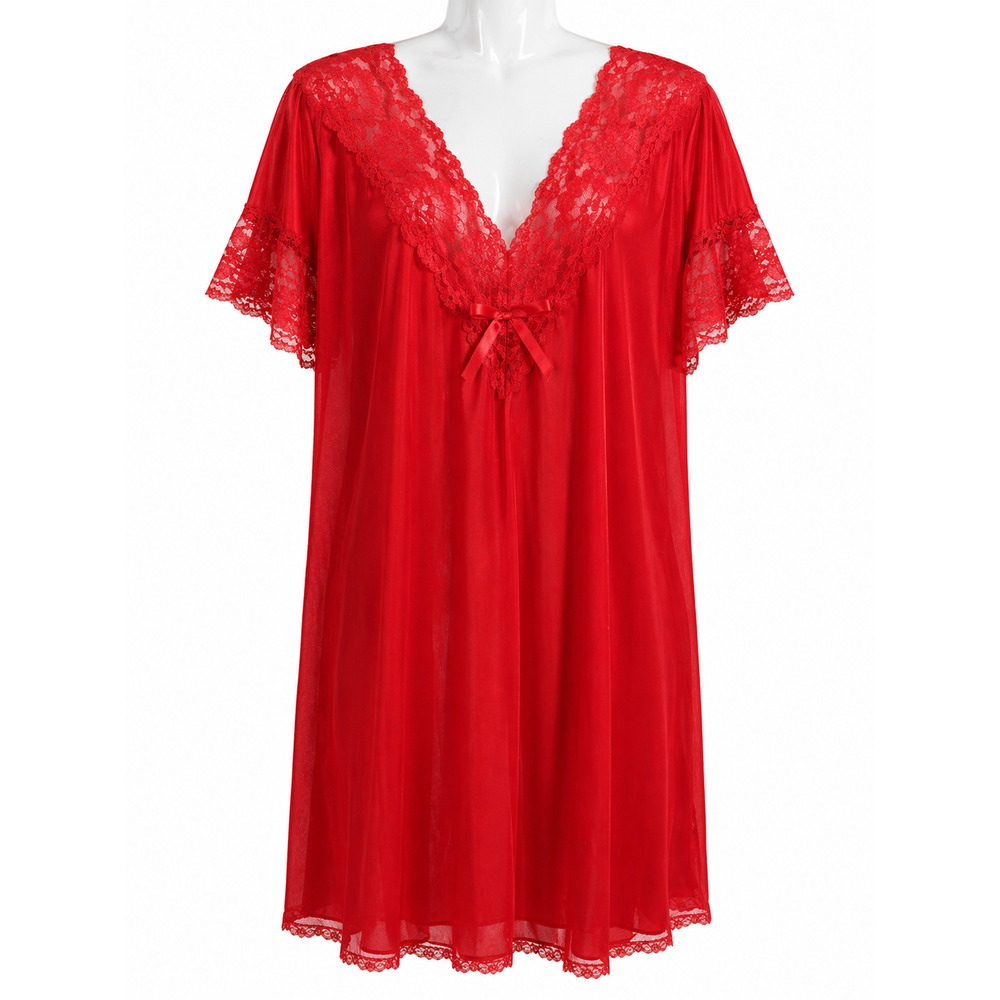 Vintage Petra Red Lace Nightgown Sheer Slip Dress Romantic Sleepwear Medium